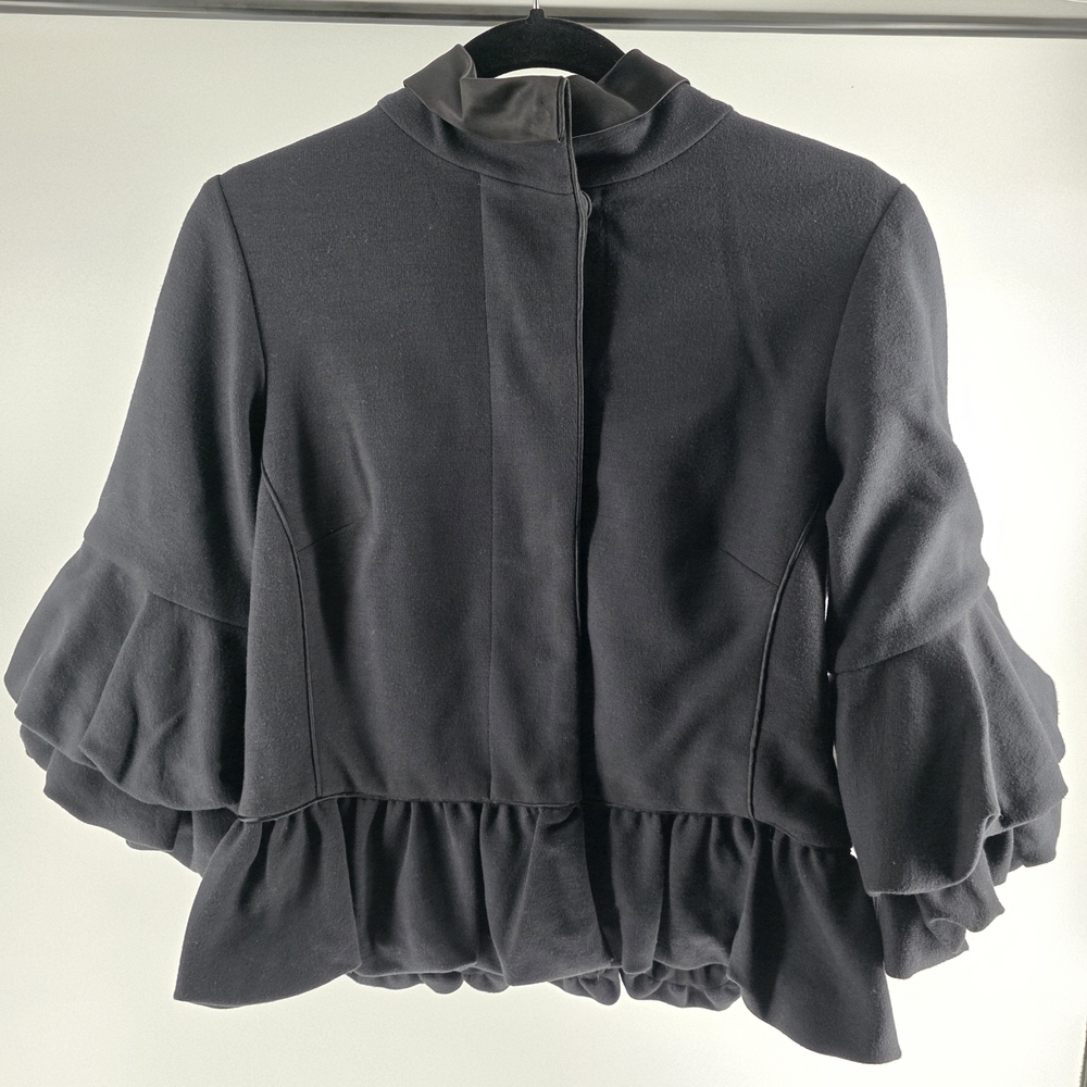 Gender Bias Cropped Peplum Ruffle Jacket Medium Artsy Contemporary Pea Coat